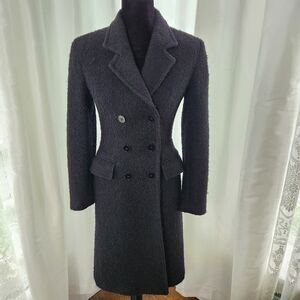 Vintage 90s Black Wool Blend Long Womens XS Teddy Peacoat Mikai New York Classic